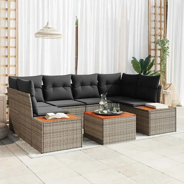 Ensemble de canapé de jardin 7 pcs Gris Poly rotin