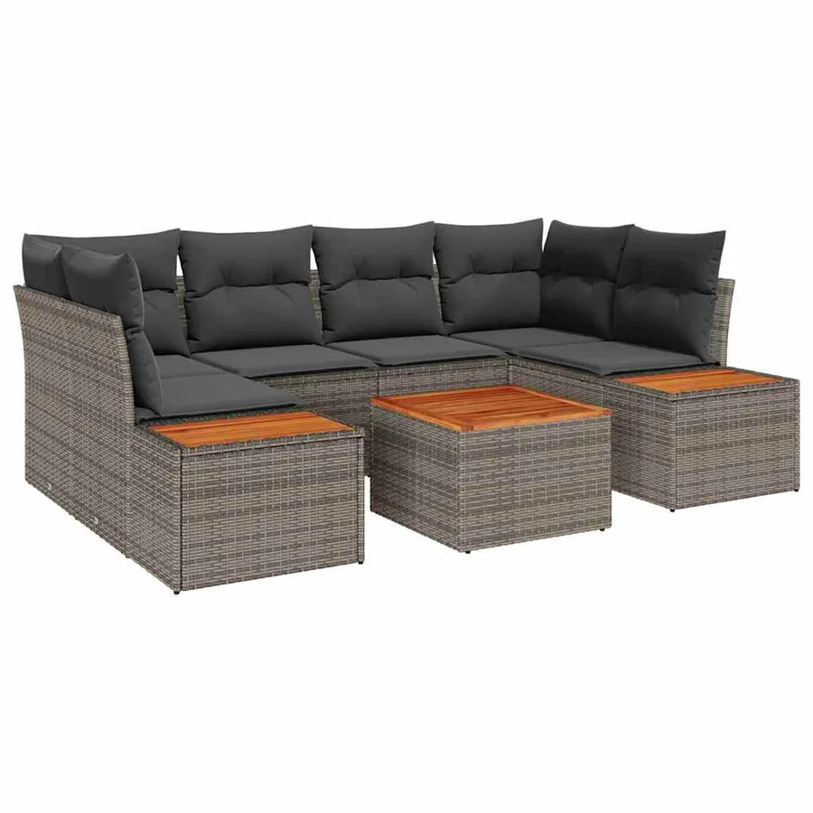 Ensemble de canapé de jardin 7 pcs Gris Poly rotin - 2