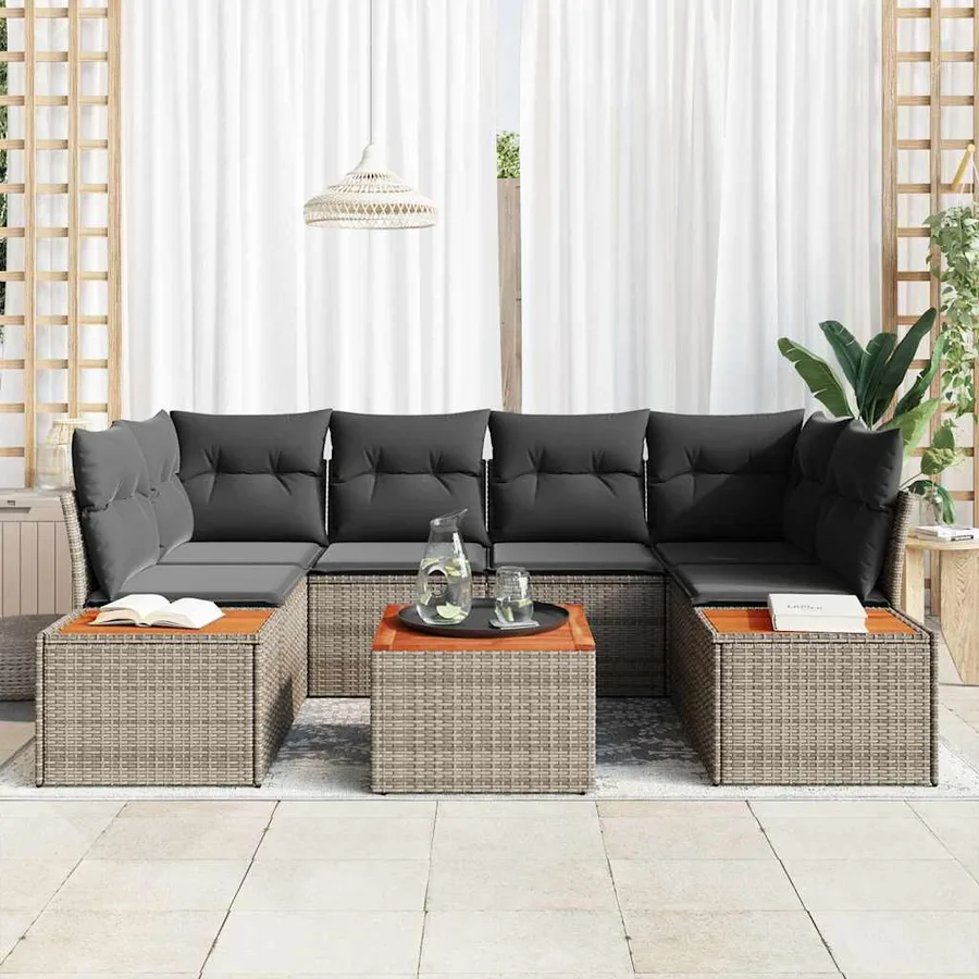 Ensemble de canapé de jardin 7 pcs Gris Poly rotin - 3