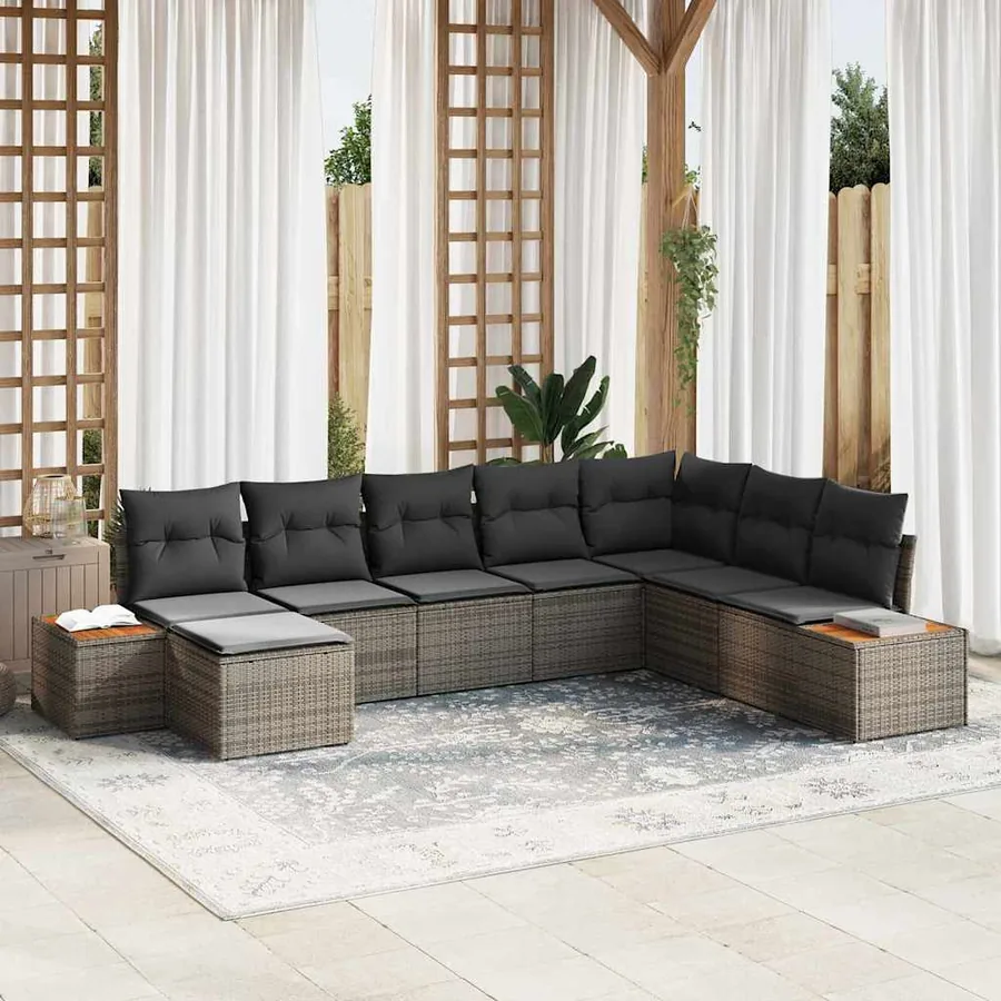 Ensemble de canapé de jardin avec coussin 9 pcs Gris Polyrotin