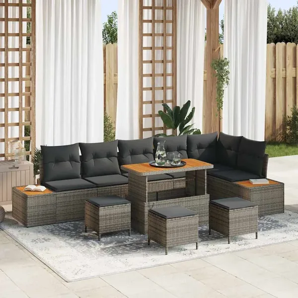 Ensemble de canapé de jardin 10 pcs Gris Poly rotin