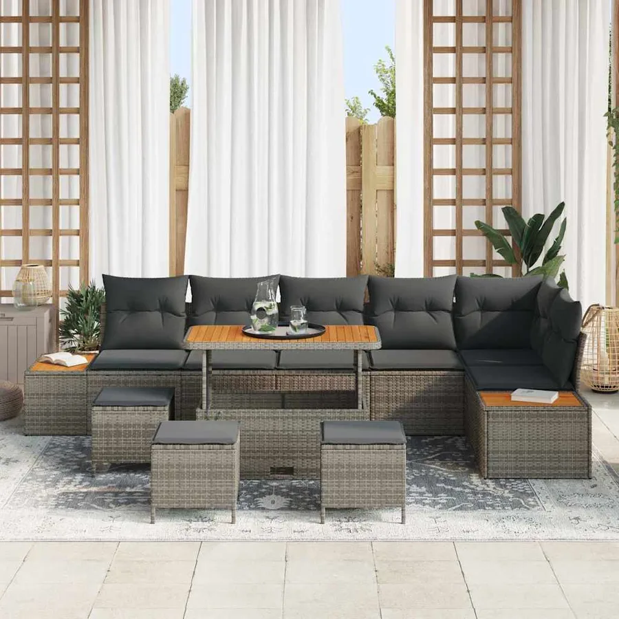 Ensemble de canapé de jardin 10 pcs Gris Poly rotin - 3
