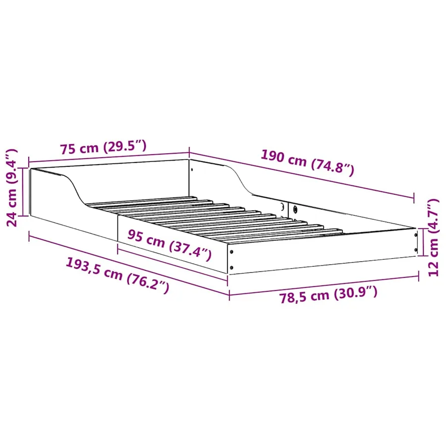 Cadre de lit Blanc 75 x 190 cm Pin massif - 11
