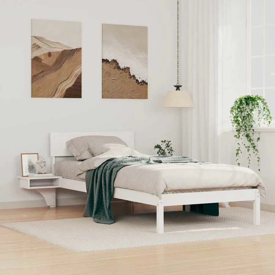 Cadre de lit avec tête de lit Blanc 90 x 190 cm Pin massif
