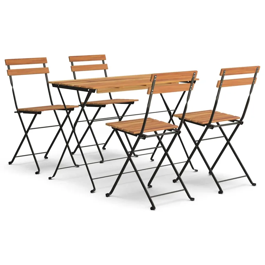Ensemble de bistro pliable 5 pcs Bois d'acacia solide et acier - 2