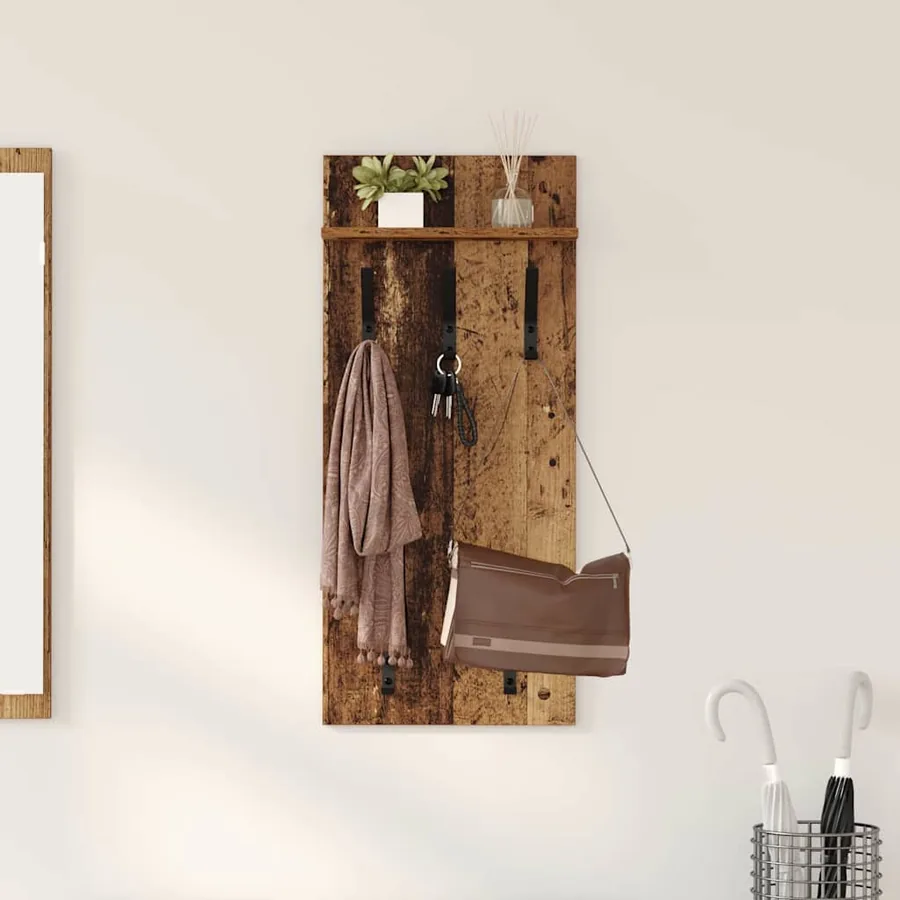 Porte-manteau mural avec étagère Bois ancien 40 x 10 x 90 cm