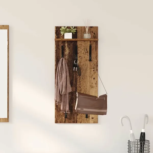 Porte-manteau mural avec étagère Bois ancien 40 x 10 x 90 cm