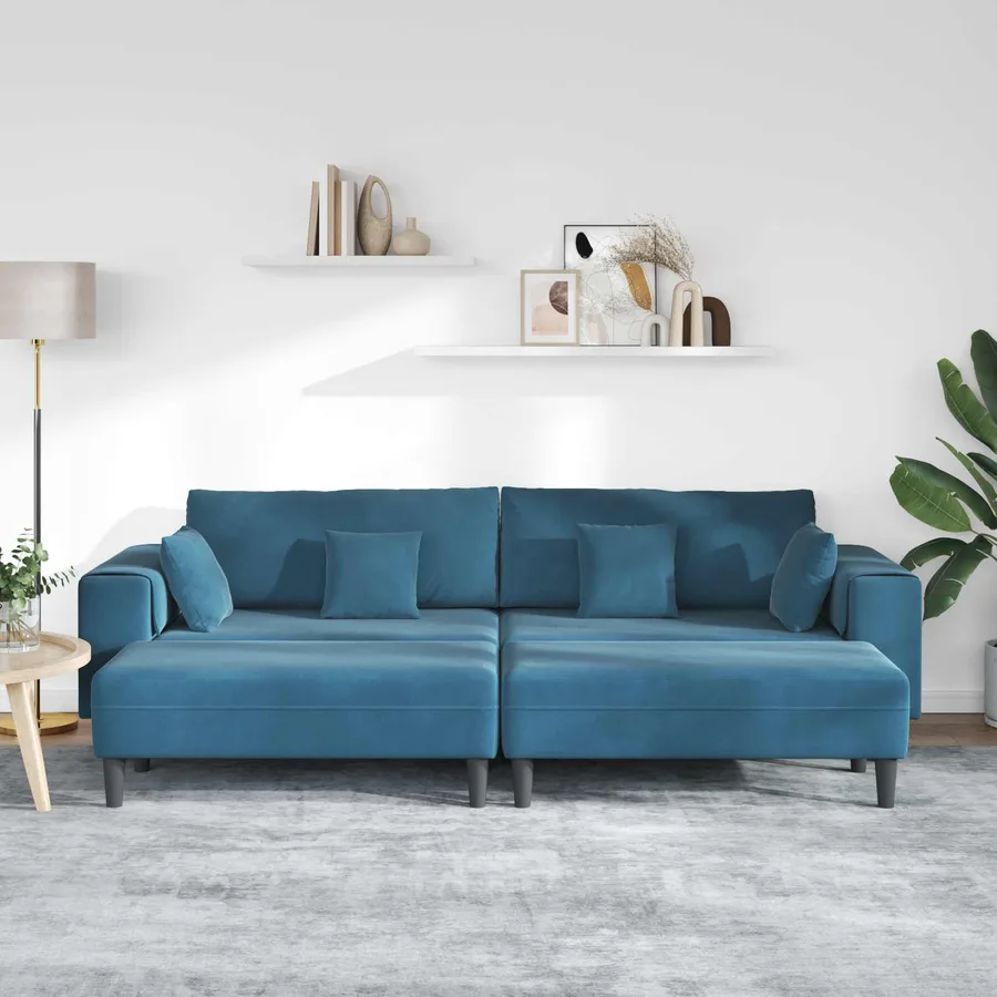 Canapé 3 pcs Bleu 250 x 188 x 76 cm Velours - 3