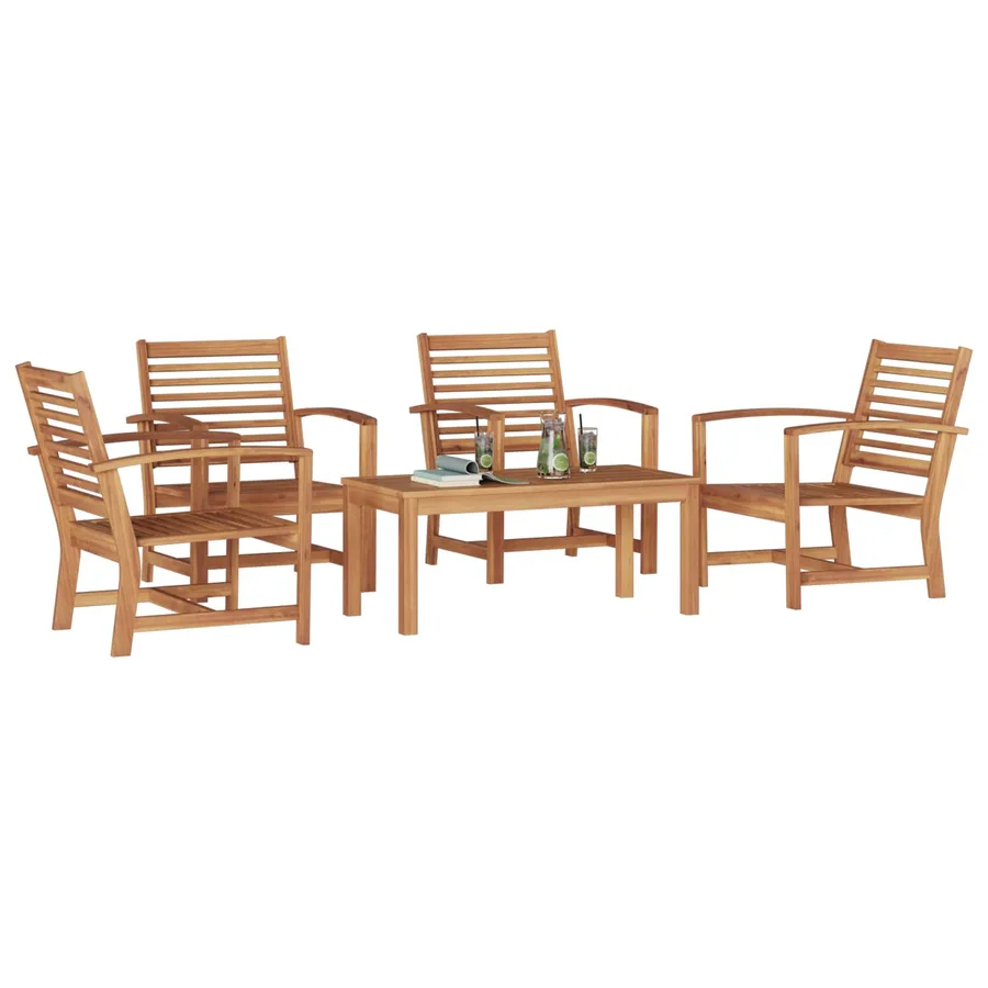 Ensemble de canapé de jardin 5 pcs Naturel Bois de teck massif - 3
