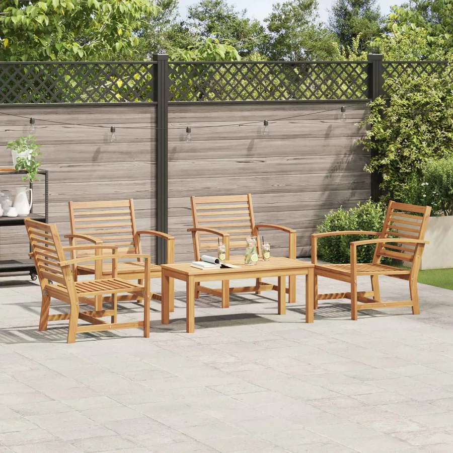 Ensemble de canapé de jardin 5 pcs Naturel Bois de teck massif - 4