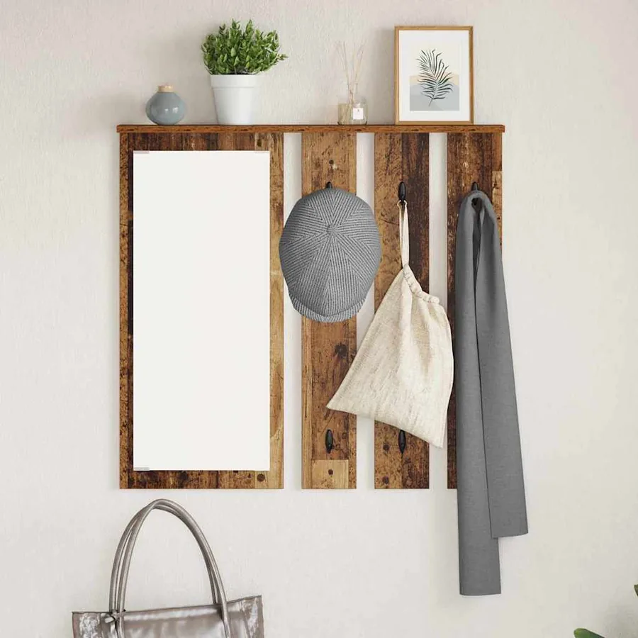 Porte-manteau mural avec étagère Bois ancien 84 x 10 x 80 cm