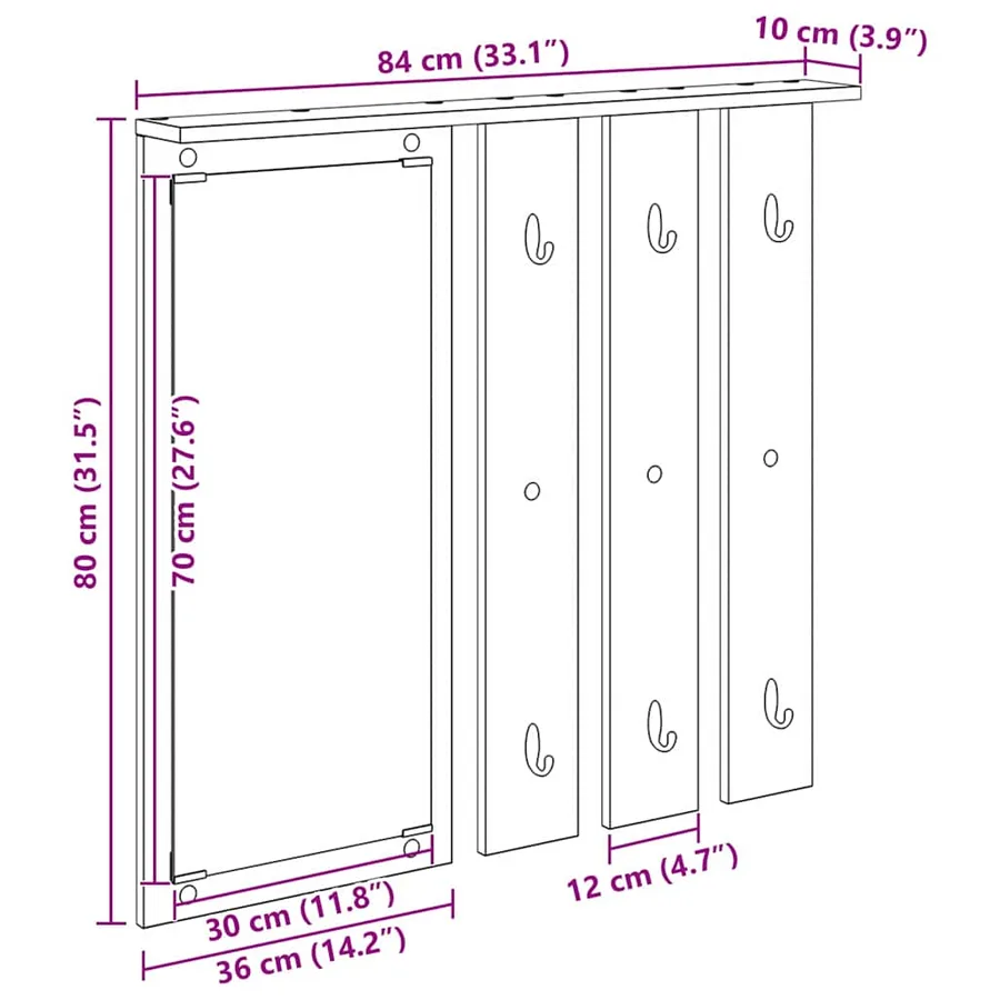 Porte-manteau mural avec étagère Bois ancien 84 x 10 x 80 cm - 12