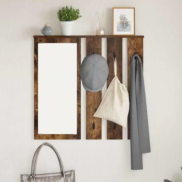 Porte-manteau mural avec étagère Chêne fumé 84 x 10 x 80 cm