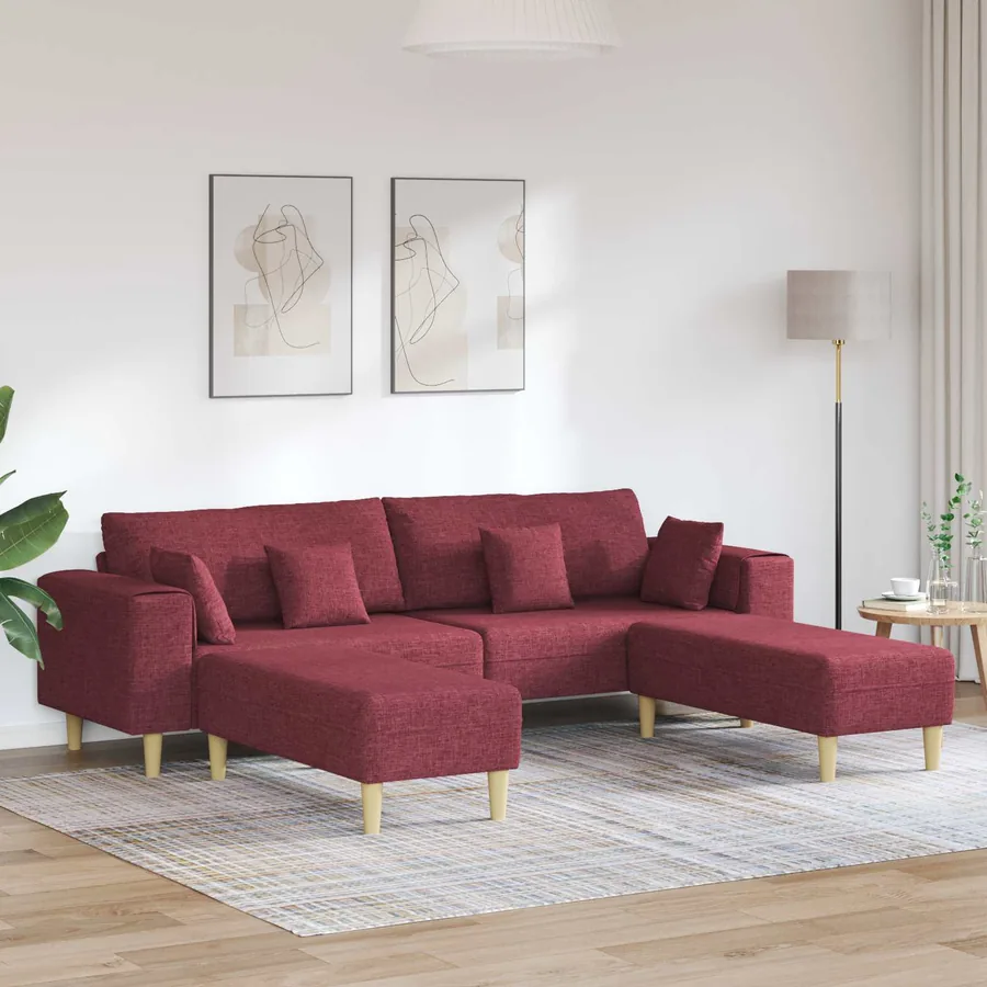 Canapé avec coussin 3 pcs Bordeaux tissu