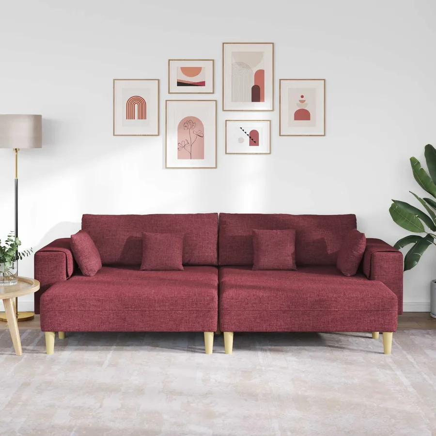 Canapé avec coussin 3 pcs Bordeaux tissu - 3