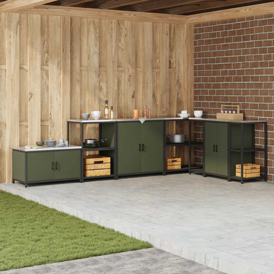 Rangement de cuisine HATTEM Vert olive 90 x 50 x 53 cm Acier