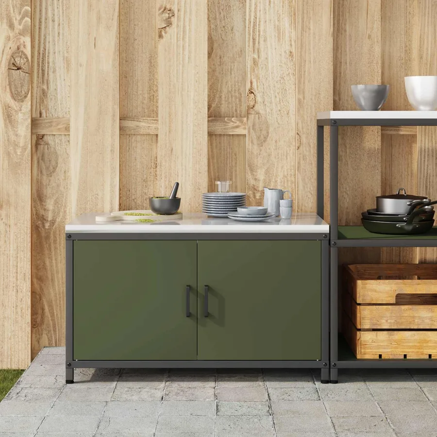 Rangement de cuisine HATTEM Vert olive 90 x 50 x 53 cm Acier - 4