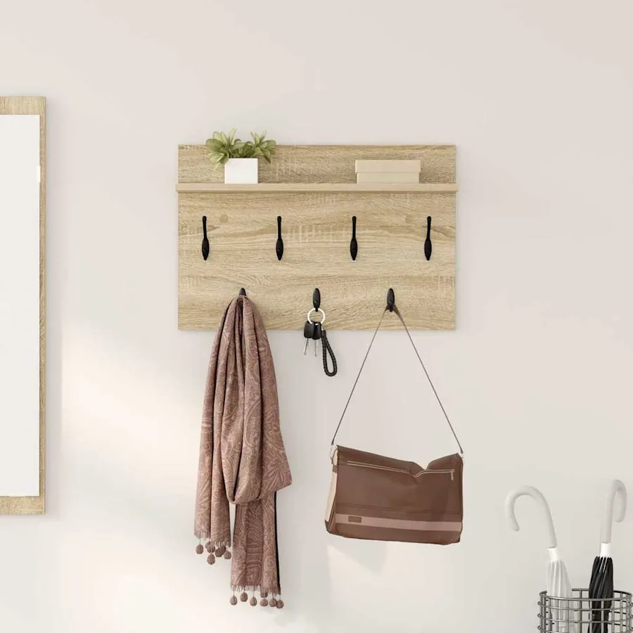 Porte-manteau mural avec étagère Chêne Sonoma 60 x 40 x 12 cm