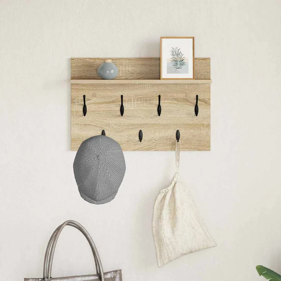Porte-manteau mural avec étagère Chêne Sonoma 60 x 40 x 12 cm - 4