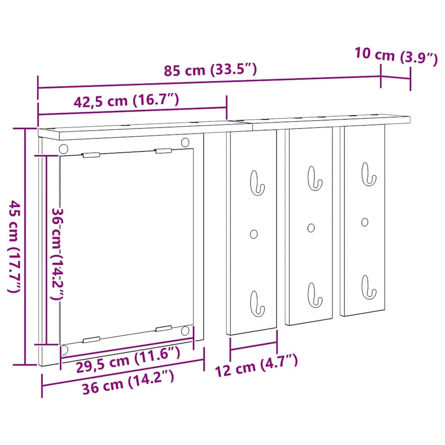 Porte-manteau mural avec étagère Sonoma gris 85 x 10 x 45 cm - 12
