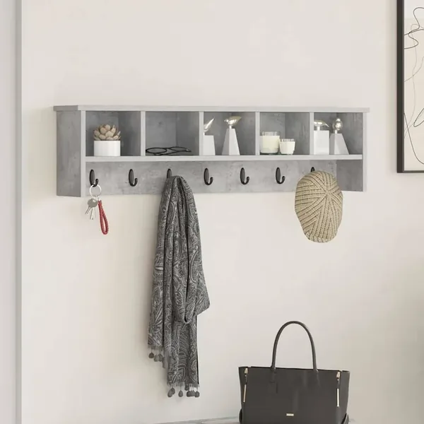 Porte-manteau mural avec étagère Gris béton 100 x 16 x 26 cm
