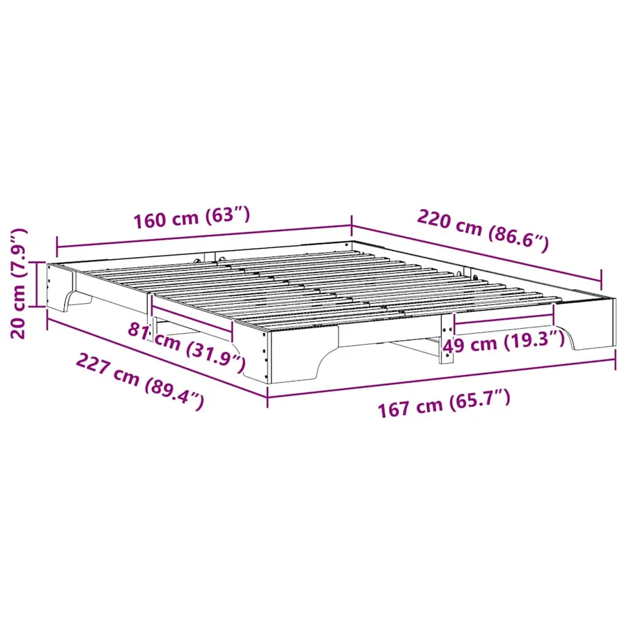Cadre de lit Marron 160 x 220 cm Pin massif - 9