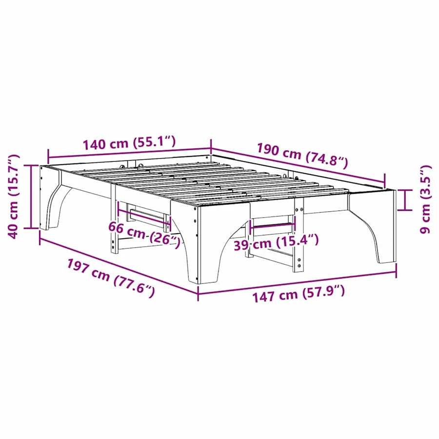 Cadre de lit Marron 140 x 190 cm Pin massif - 8