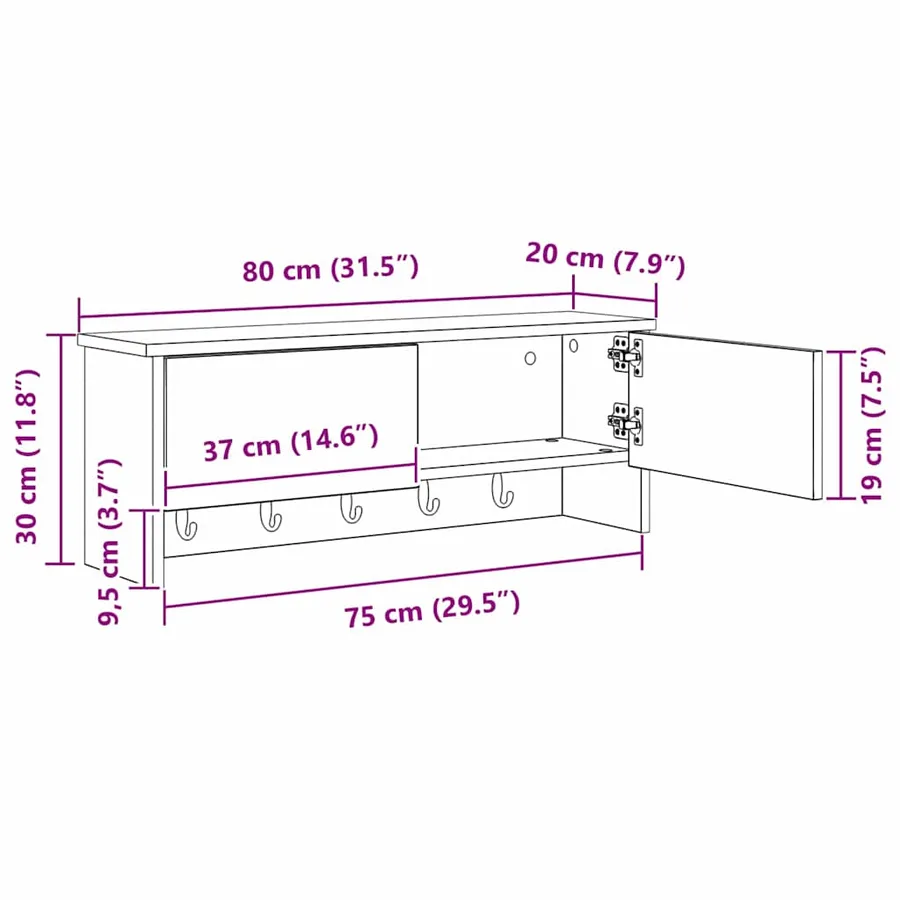 Porte-manteau mural Blanc 80 x 20 x 30 cm Bois d'ingénierie - 13