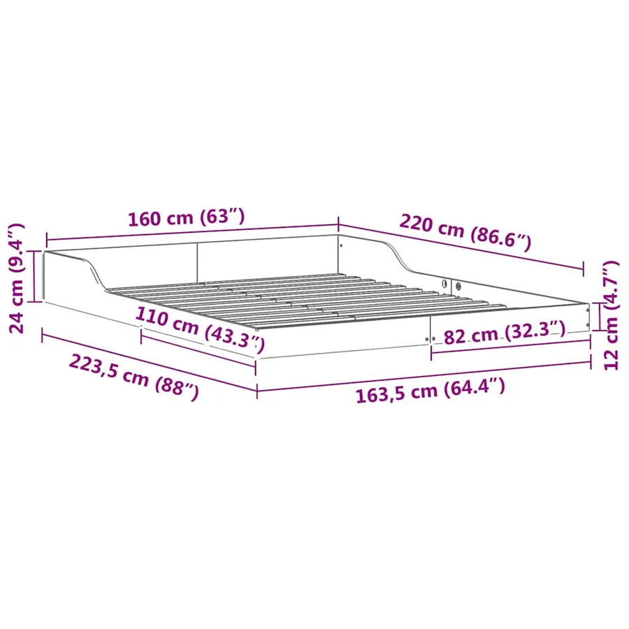 Cadre de lit Marron 160 x 220 cm Pin massif - 8