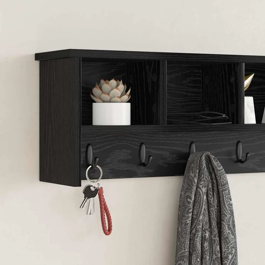 Porte-manteau mural avec étagère Chêne noir 100 x 16 x 26 cm - 4