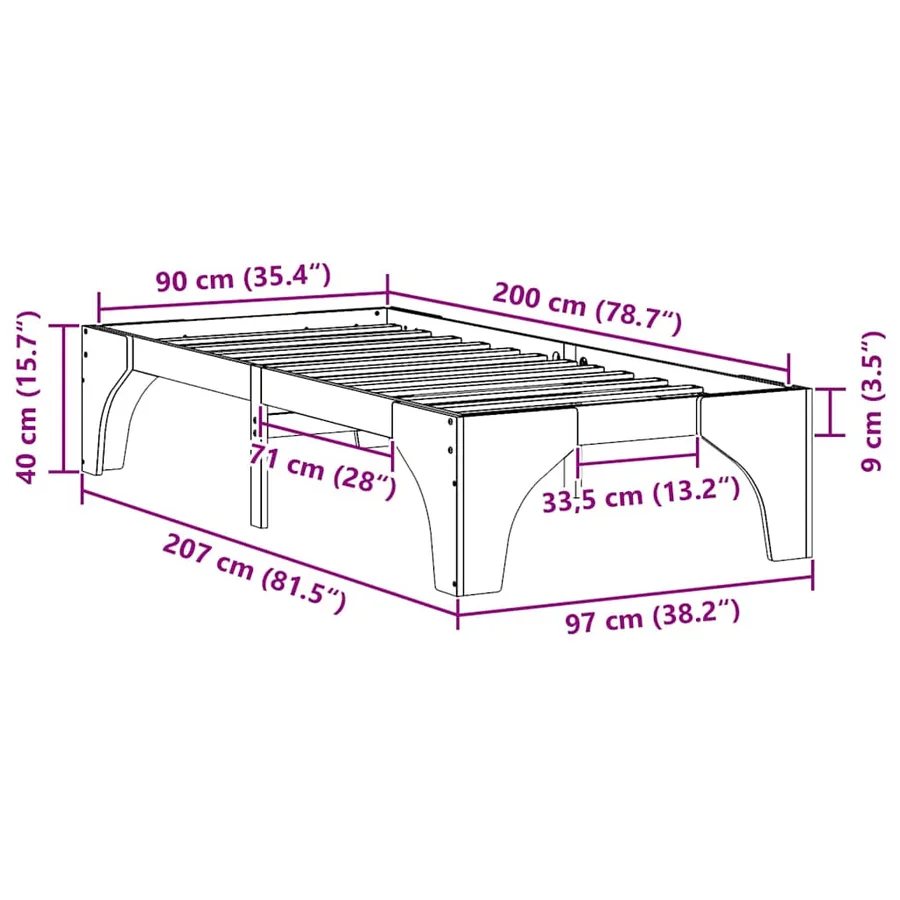 Cadre de lit Blanc 90 x 200 cm Pin massif - 8