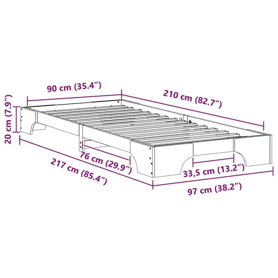 Cadre de lit Marron 90 x 210 cm Pin massif - 9