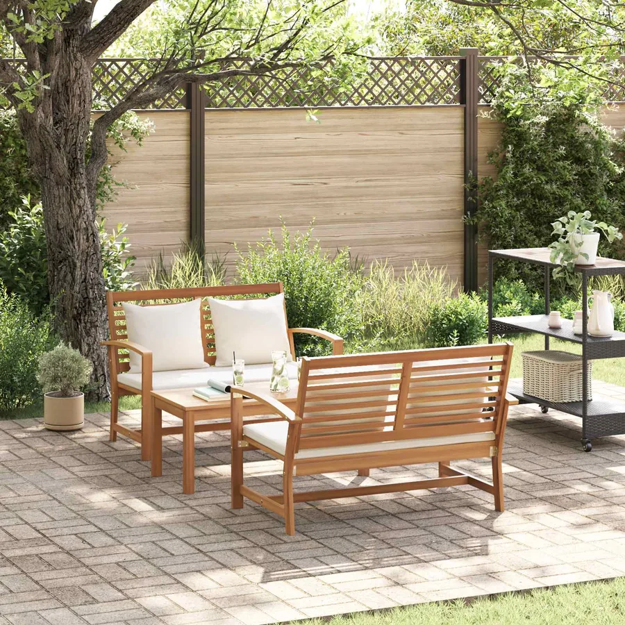 Ensemble de canapé de jardin 3 pcs Naturel Bois de teck massif