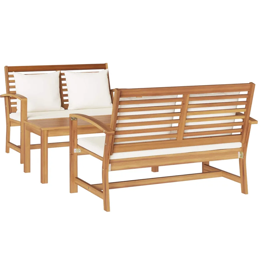 Ensemble de canapé de jardin 3 pcs Naturel Bois de teck massif - 2