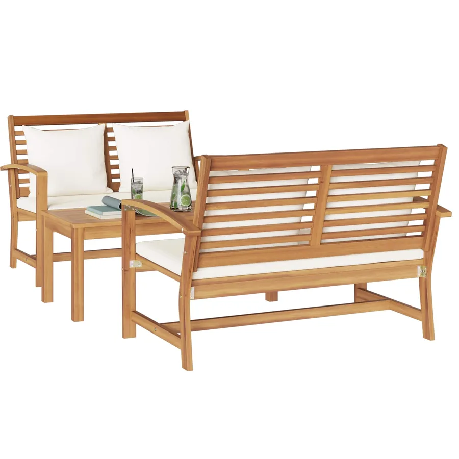 Ensemble de canapé de jardin 3 pcs Naturel Bois de teck massif - 3