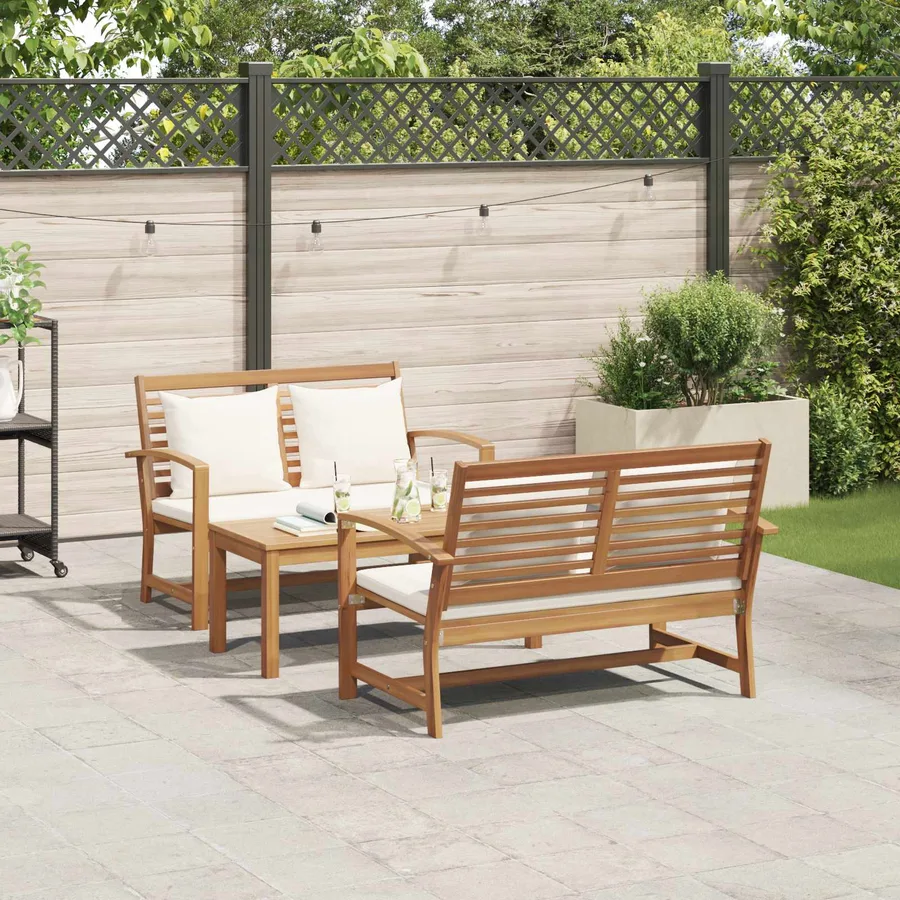 Ensemble de canapé de jardin 3 pcs Naturel Bois de teck massif - 4