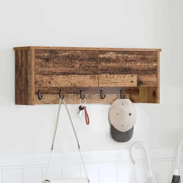 Porte-manteau mural avec étagère Bois ancien 80 x 20 x 30 cm