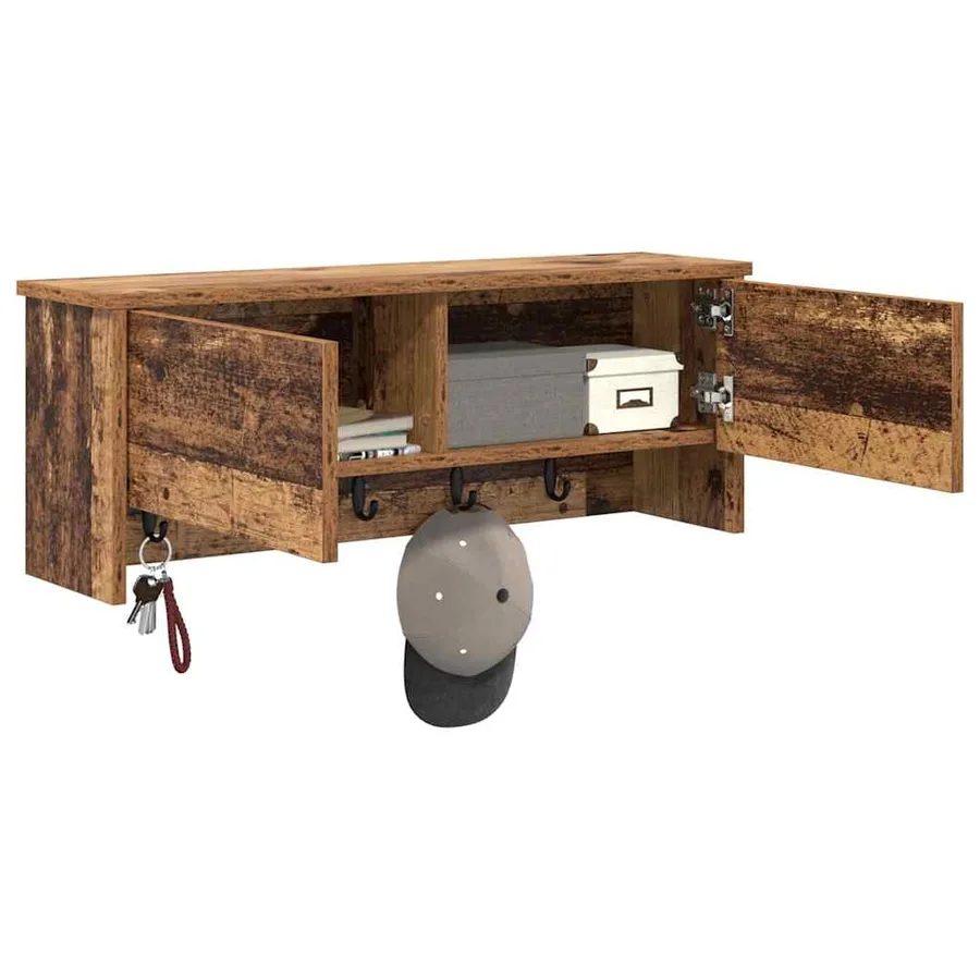 Porte-manteau mural avec étagère Bois ancien 80 x 20 x 30 cm - 3