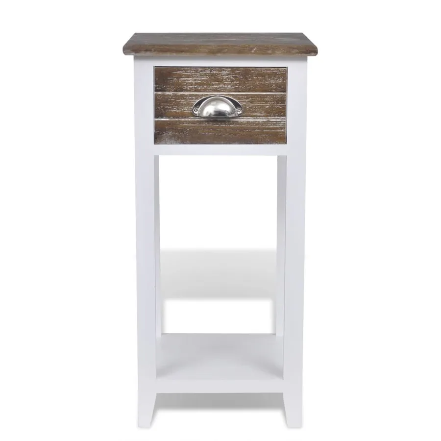Table de chevet avec 1 tiroir Marron et blanc - 4