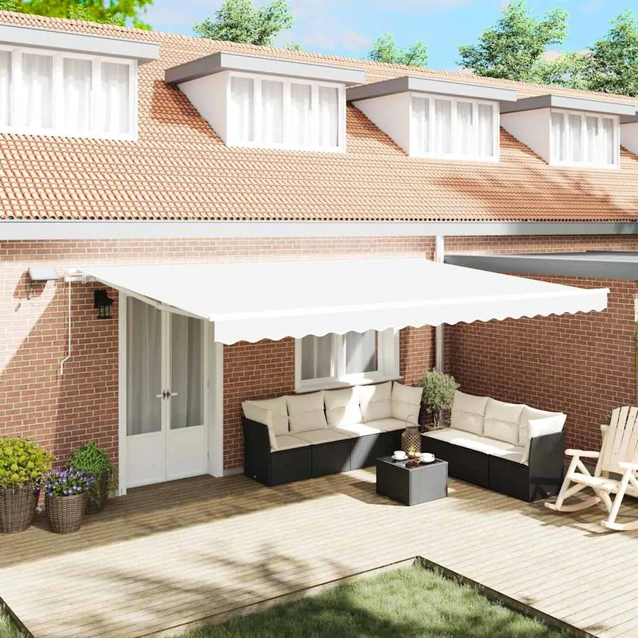 Auvent rétractable Blanc 500 × 350 cm Tissu et Aluminium