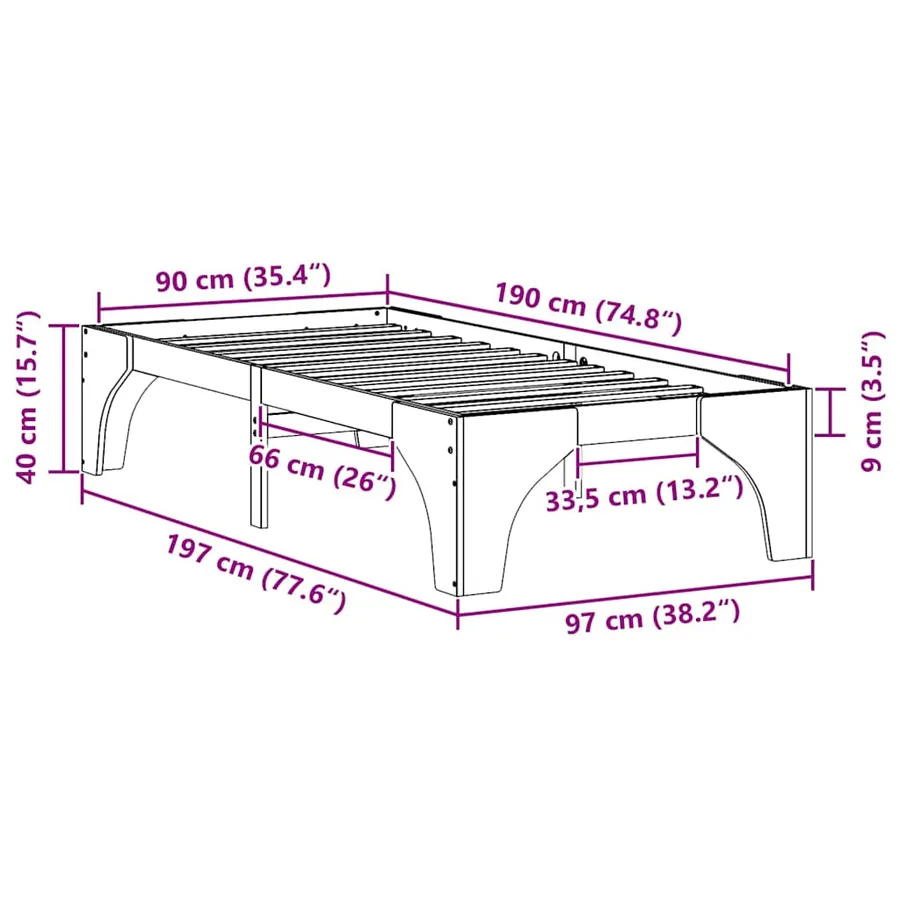 Cadre de lit Blanc 90 x 190 cm Pin massif - 8