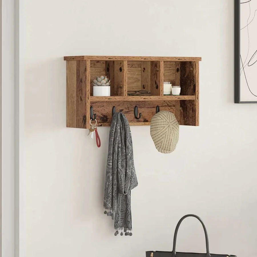 Porte-manteau mural avec étagère Bois ancien 50 x 16 x 26 cm