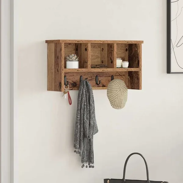 Porte-manteau mural avec étagère Bois ancien 50 x 16 x 26 cm