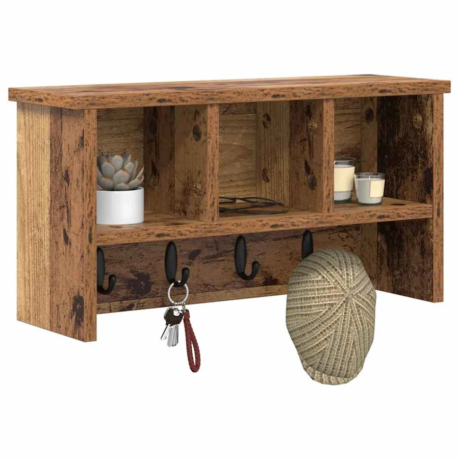 Porte-manteau mural avec étagère Bois ancien 50 x 16 x 26 cm - 3