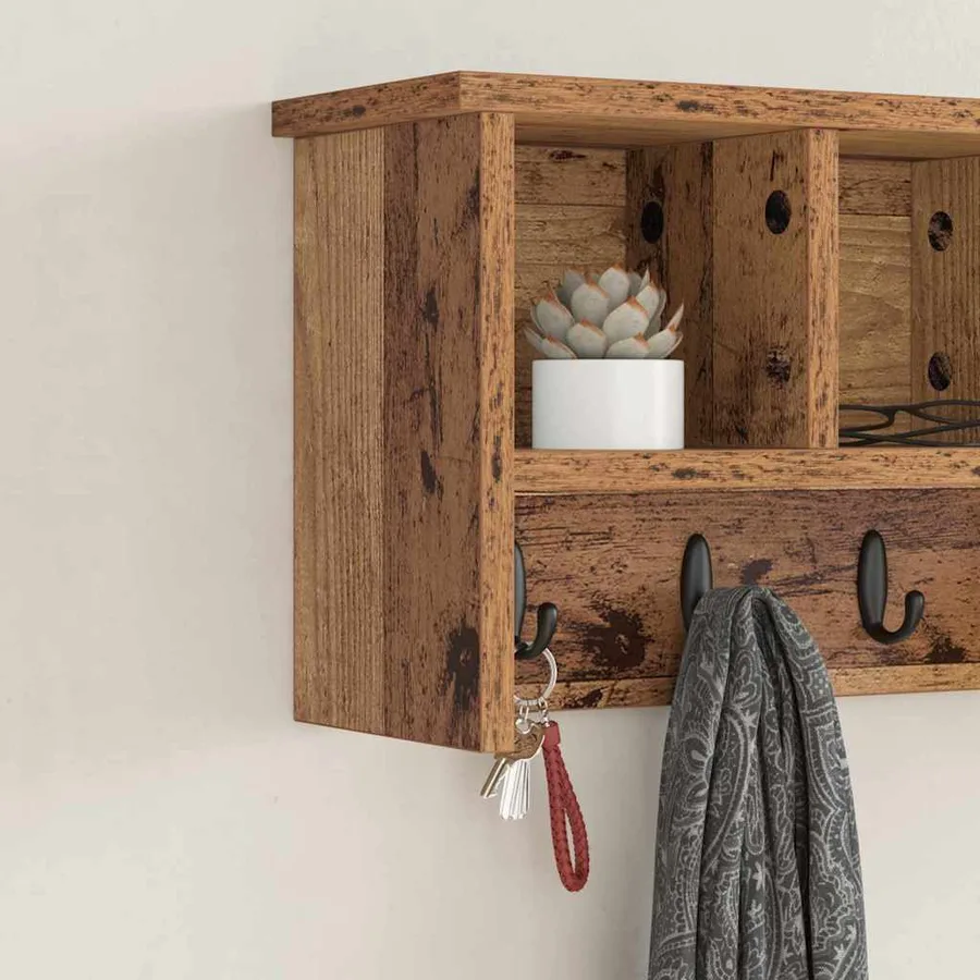 Porte-manteau mural avec étagère Bois ancien 50 x 16 x 26 cm - 4