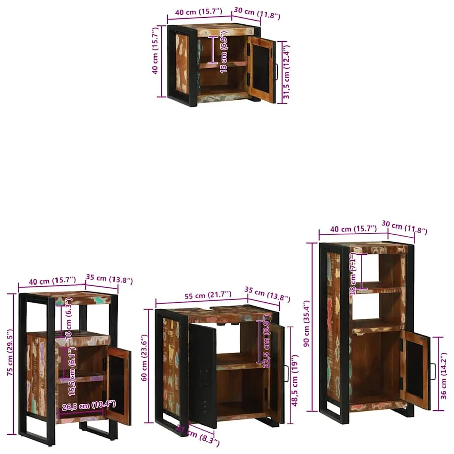 Ensemble de mobilier de salle de bain 4 pcs Bois Recyclé Solide - 17