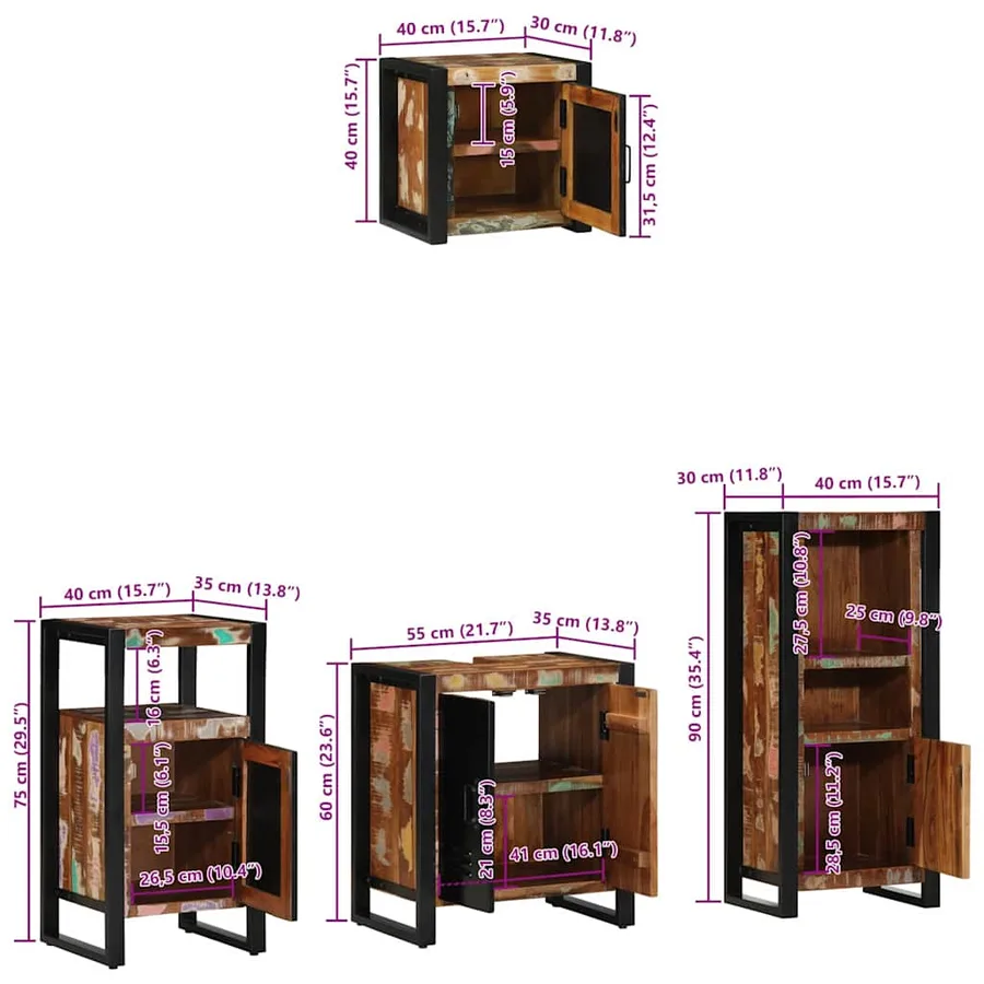 Ensemble de mobilier de salle de bain 4 pcs Bois Recyclé Solide - 17
