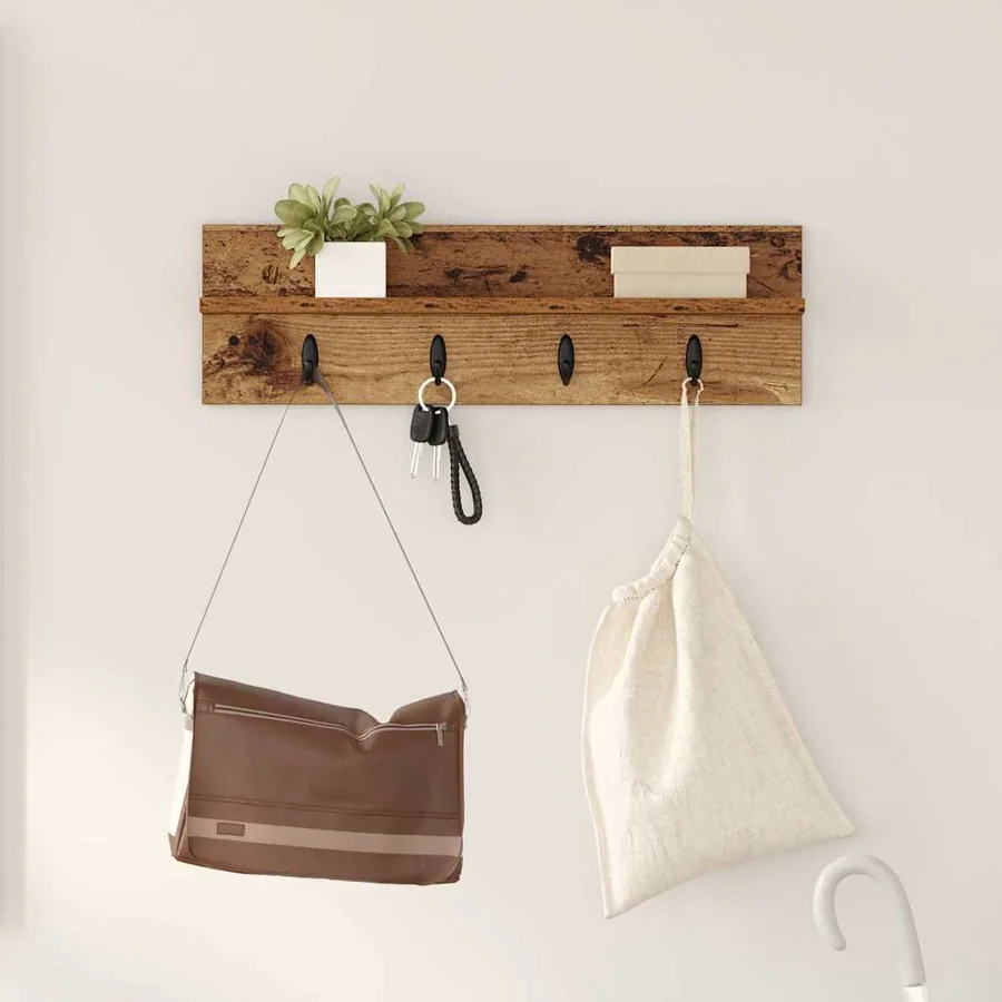 Porte-manteau mural Montage mural Bois ancien 60 x 10,5 x 18 cm