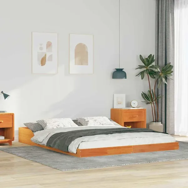 Cadre de lit Brun cire 140 x 200 cm Pin massif