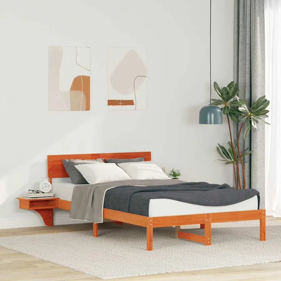 Cadre de lit avec tête de lit Brun cire 140 x 190 cm Pin massif